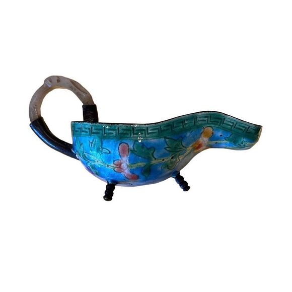 Antique Cloisonné Spoon Scoop Jade handle - Picture 3 of 6